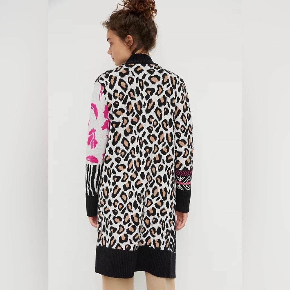 Anthropologie Maeve Cardigan Zebra Leopard Print Black White Pink XS